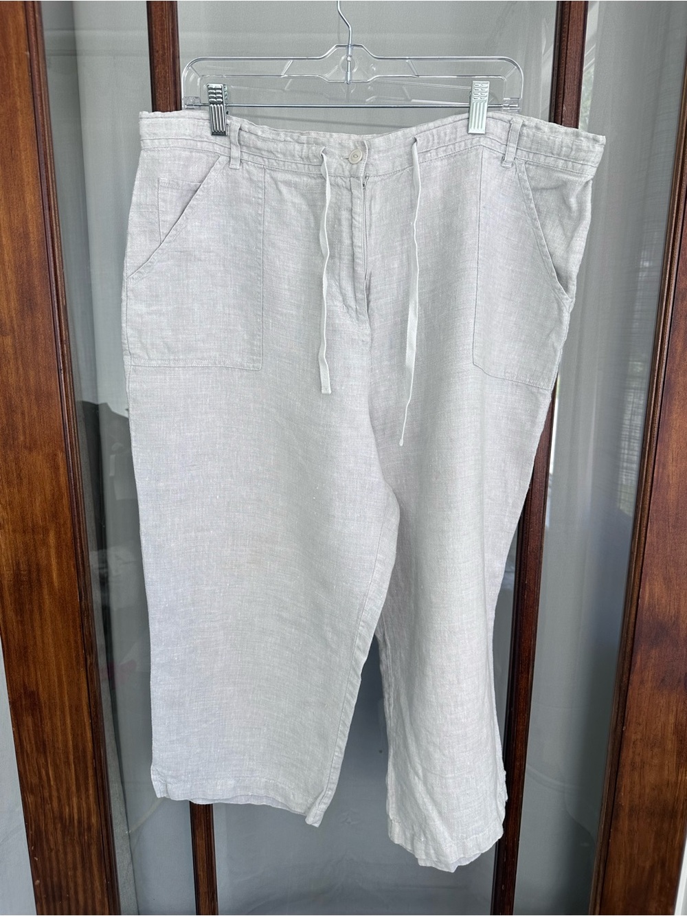 Crossroads Women's Pants 100% Linen Wide Leg - Size Large Drawstring Coastal